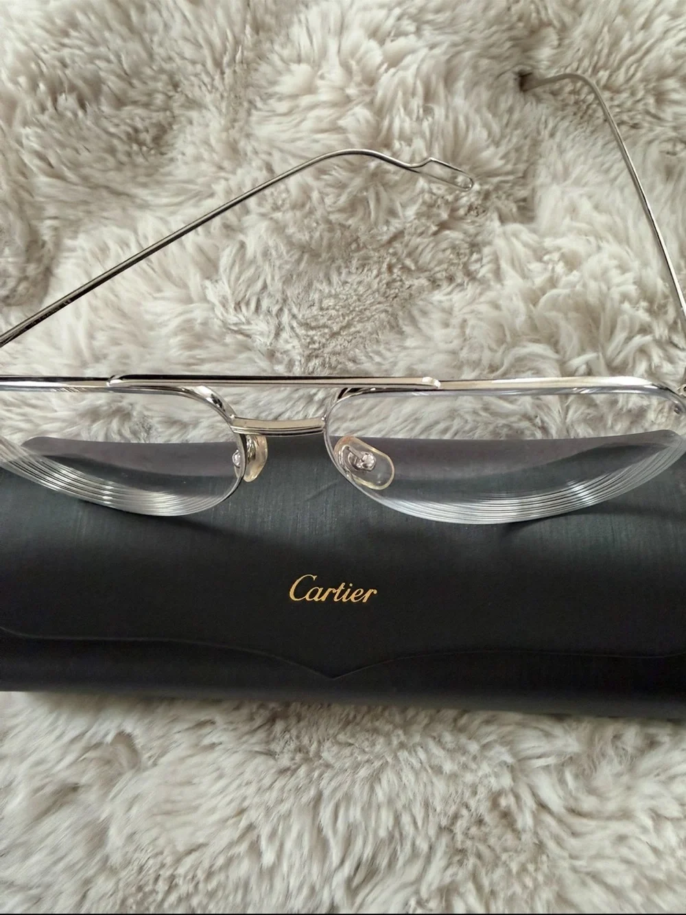 Cartier Silver Rimless Glasses with Black Case